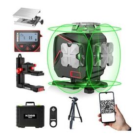 Kobb KBL36GTP Profesyonel Li-ion Şarjlı 4x360 Derece LCD Ekran Otomatik Hizalamalı Yeşil Çapraz Çizgi Lazer Distomat + Uzaktan Kumanda + Tripod + Taşıma Çantası