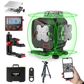 Kobb KBL36GTP Profesyonel Li-ion Şarjlı 4x360 Derece LCD Ekran Otomatik Hizalamalı Yeşil Çapraz Çizgi Lazer Distomat + Uzaktan Kumanda + Tripod + Taşıma Çantası