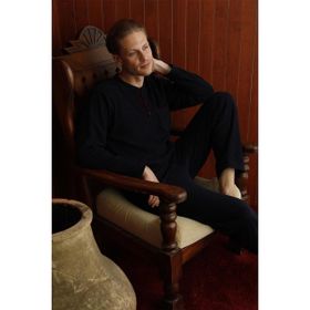 Kocabey 7306 Siyah Midi Yaka Polar Uzun Kol Erkek Pijama Takım