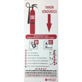 KOD:CO2 Yangın Söndürücü 12.5x30 Uyarı Levhası
