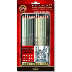 Koh-i Noor Polycolor Artist Gri Tonlar Metal Kutu 12'li Kuru Boya Kalemi