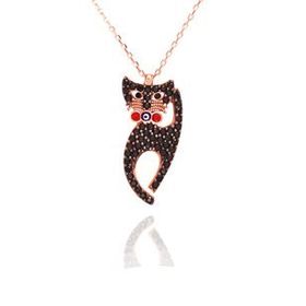 Kolyecim Kedi Rose Siyah Taşlı Gümüş Kolye