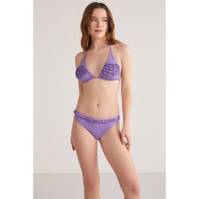 Kom Lips Simli Kumaşlı Fırfırlı Üçgen Bikini