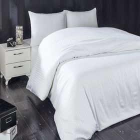Komfort Home 2 Adet Beyaz Çizgili Pamuk Saten Yastık Kılıfı