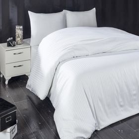 Komfort Home Çizgili Pamuk Saten Beyaz Çift Kişilik Nevresim Takımı