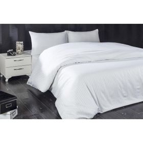 Komfort Home Çizgili Pamuk Saten Beyaz Çift Kişilik Nevresim Takımı