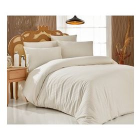 Komfort Home Çizgili Saten Pamuk Krem Çift Kişilik Nevresim Set