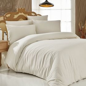 Komfort Home Çizgili Saten Pamuk Krem Çift Kişilik Nevresim Set
