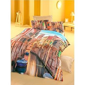 Komfort Home Mavi 3D Çift Kişilik Pamuk Saten 200 x 220 cm Nevresim Takımı