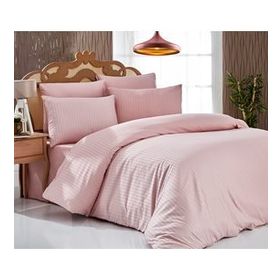 Komfort Home Pudra Çizgili Pamuk Saten Yastık Kılıfı