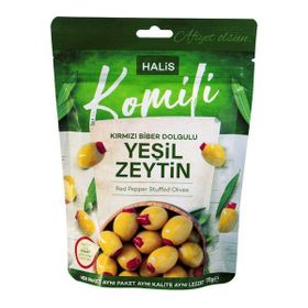 Komili Kırmızı Biber Dolgulu 170 gr Yeşil Zeytin