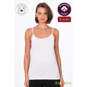 Kompedan K0107 Beyaz 3'lü Kadın İp Askılı Atlet