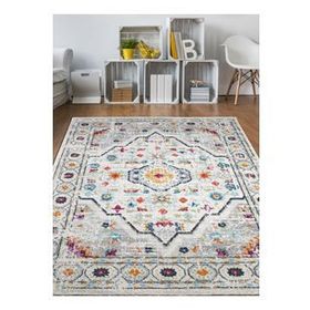 Konfor 7655 Vintage Beyaz Gri Klasik Eskitme Dokuma 80x150 cm Salon Halı
