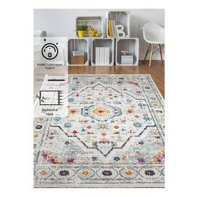 Konfor 7655 Vintage Beyaz Gri Klasik Eskitme Dokuma 80x150 cm Salon Halı