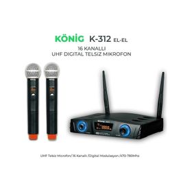 Konig K-312 Çift El 16 Kanal Uhf Telsiz Mikrofon