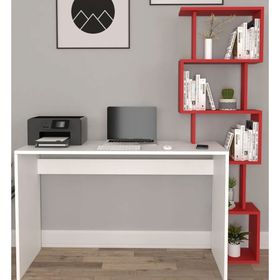 Koordinat Mobilya Beyaz Kırmızı 120x50 Pratik Kitaplıklı Çalışma Masası