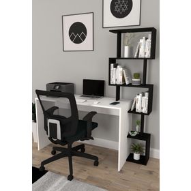 Koordinat Mobilya Beyaz Siyah 120x50 Pratik Kitaplıklı Çalışma Masası
