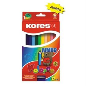 Kores Jumbo 12'li Üçgen + Kalemtraş Kuru Boya