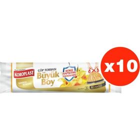 Koroplast 10'lu 65x70 cm Koku Hapsetmeli Büyük Boy Yasemin Kokulu Büzgülü Çöp Torbası