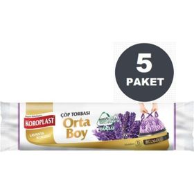 Koroplast 15'li 55x60 cm Ekstra Güçlü Lavanta Büzgülü Orta Boy Çöp Poşeti