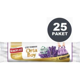 Koroplast 15'li 55x60 cm Ekstra Güçlü Lavanta Büzgülü Orta Boy Çöp Poşeti