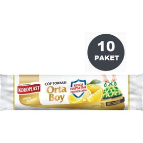 Koroplast Ekstra Güçlü 15'li 55x60 cm Limon Büzgülü Orta Boy Çöp Poşeti (10 adet)