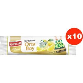 Koroplast Ekstra Güçlü 15'li 55x60 cm Limon Büzgülü Orta Boy Çöp Poşeti (10 adet)