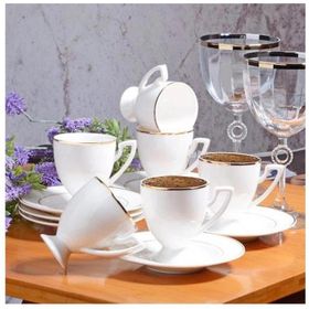 Kosova BYZ-004 New Bone China Yaldızlı 6'lı Beyaz Kahve Fincan Seti