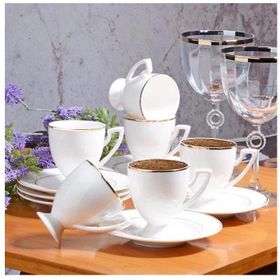 Kosova BYZ-004 New Bone China Yaldızlı 6'lı Beyaz Kahve Fincan Seti