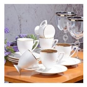 Kosova BYZ-004 New Bone China Yaldızlı 6'lı Beyaz Kahve Fincan Seti