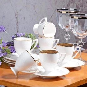 Kosova BYZ-004 New Bone China Yaldızlı 6'lı Beyaz Kahve Fincan Seti