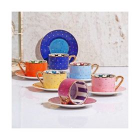 Kosova FNC-07 6'lı Altın Yaldızlı Lüx Bone China Kahve Fincan Takımı