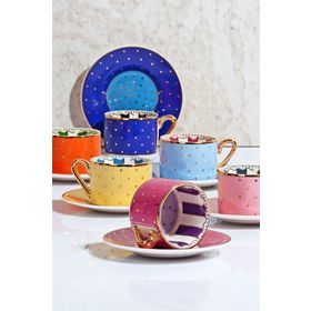 Kosova FNC-07 6'lı Altın Yaldızlı Lüx Bone China Kahve Fincan Takımı