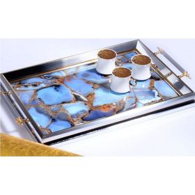 Kosova Ga-301 Kulp 50x31 cm Gümüş Lüx Dikdörtgen Tepsi