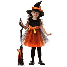 Kostümce Halloween Turuncu Çocuk Cadı Kostümü