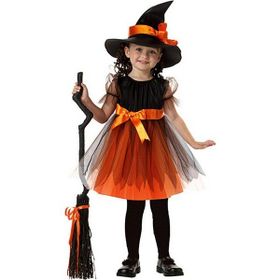 Kostümce Halloween Turuncu Çocuk Cadı Kostümü