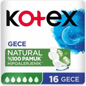 Kotex Natural Hipoalerjenik Gece 16'lı Ped