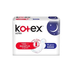 Kotex Ultra Kanatlı Gece Pamuksu Üst Yüzey 6'lı Kadın Pedi