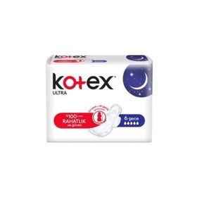 Kotex Ultra Kanatlı Gece Pamuksu Üst Yüzey 6'lı Kadın Pedi