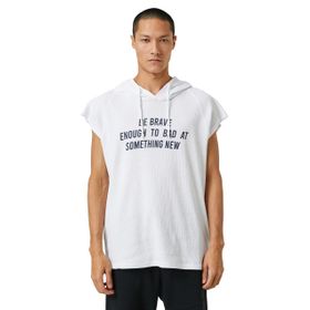 Koton 000 Beyaz Basic Kapşonlu Spor Slogan Baskılı Kolsuz Erkek T-shirt