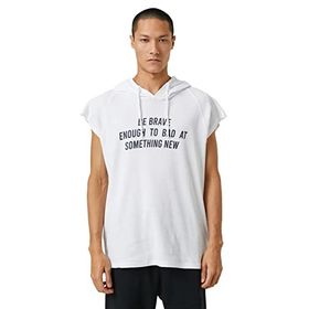Koton 000 Beyaz Basic Kapşonlu Spor Slogan Baskılı Kolsuz Erkek T-shirt