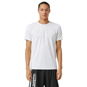 Koton 000 Beyaz Basic Spor Geometrik Baskılı Bisiklet Yaka Erkek T-shirt