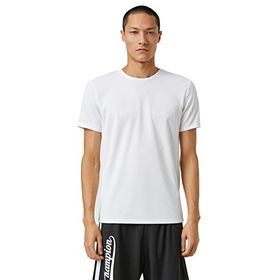 Koton 000 Beyaz Basic Spor Geometrik Baskılı Bisiklet Yaka Erkek T-shirt