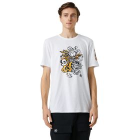 Koton 000 Beyaz Baskılı Bisiklet Yaka Kısa Kollu Erkek T-shirt