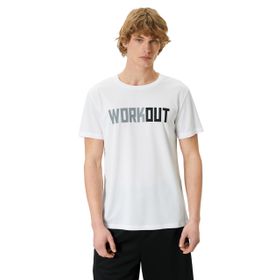 Koton 000 Beyaz Bisiklet Yaka Kısa Kollu Slogan Baskılı Erkek T-shirt