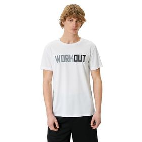 Koton 000 Beyaz Bisiklet Yaka Kısa Kollu Slogan Baskılı Erkek T-shirt