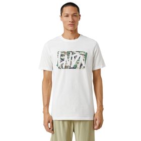 Koton 000 Erkek Beyaz Basic Kamuflaj Baskılı Bisiklet Yaka T-shirt
