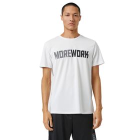 Koton 000 Erkek Beyaz Basic Spor Slogan Baskılı Bisiklet Yaka T-shirt