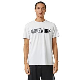 Koton 000 Erkek Beyaz Basic Spor Slogan Baskılı Bisiklet Yaka T-shirt
