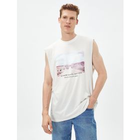 Koton 000 Erkek Beyaz Bisiklet Yaka Slogan Baskılı Atlet T-shirt